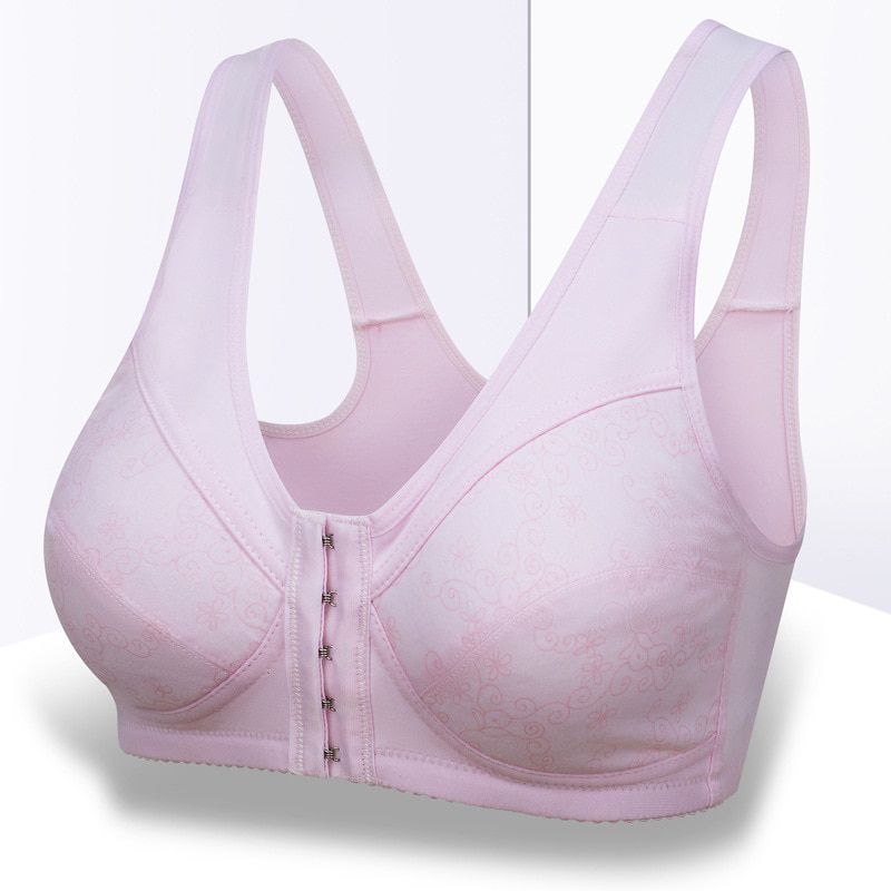 New Women Cotton Vest-type Middle-aged and Elderly Bra Solid Color Large Size Without Steel Ring Front Button Seamless Underwear