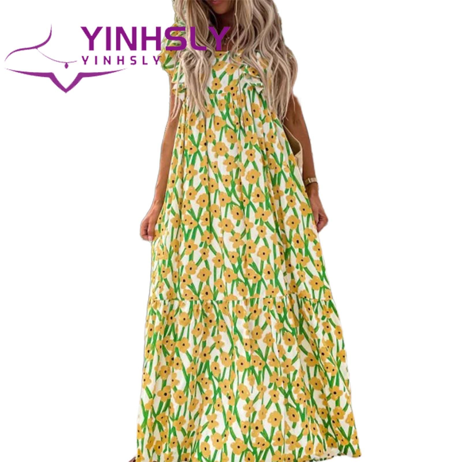 Maxi Dress Ruffled Sleeve Loose Waist Floral Print Beh Dress