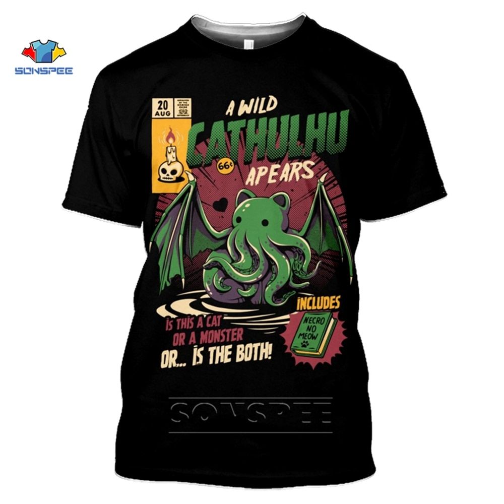 SONSPEE Cthulhu And Lovecraft Miskatonic T-Shirt For Men Call Of Cthulhu Tshirt Funny Crewneck Summer Top 3D Print T Shirt Women