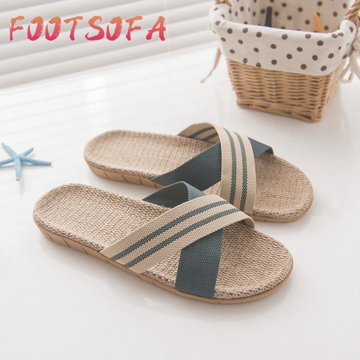 Hearsth Men's Fashion Anti-slip Linen Home summer Indoor Open Toe Flat Shoes Beach Slippers
