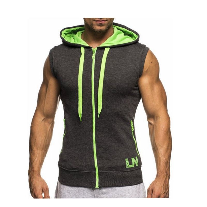 Brand of men's vest casual hooded vest men to join men's fashion zipper sleeveless hooded TaTops bodybuilding mens Vest