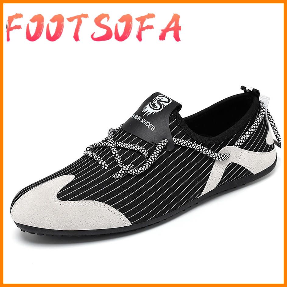 Fashion Mens Driving Shoes Flats Non-Leather Casual Shoes Men Mixed-Color Stripe Slip on Loafers Soft Shoes for Men