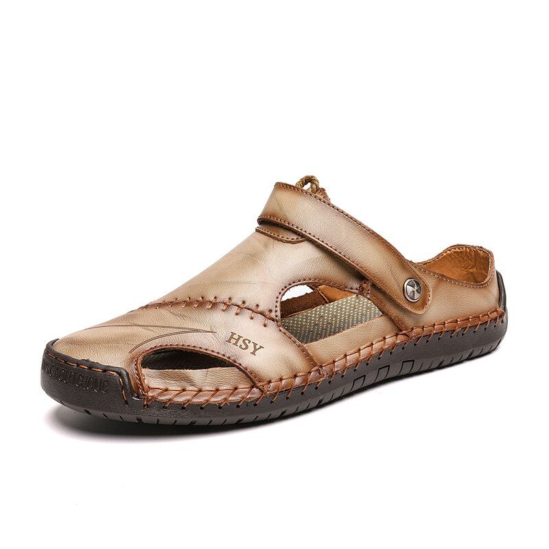 Summer Sandals Men Leather Classic Roman Sandals Soft Slipper Moccasins Outdoor Beach Shoes Men Sandals Plus Size 38-48