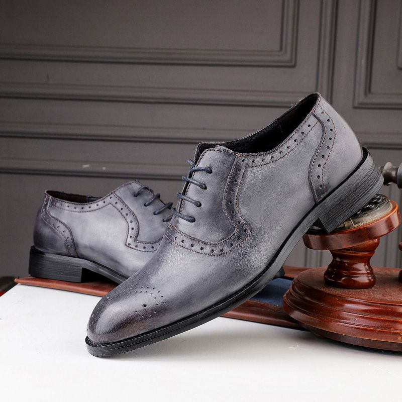 Male Autumn Top-grain Leather Pointed Business Dress Shoes