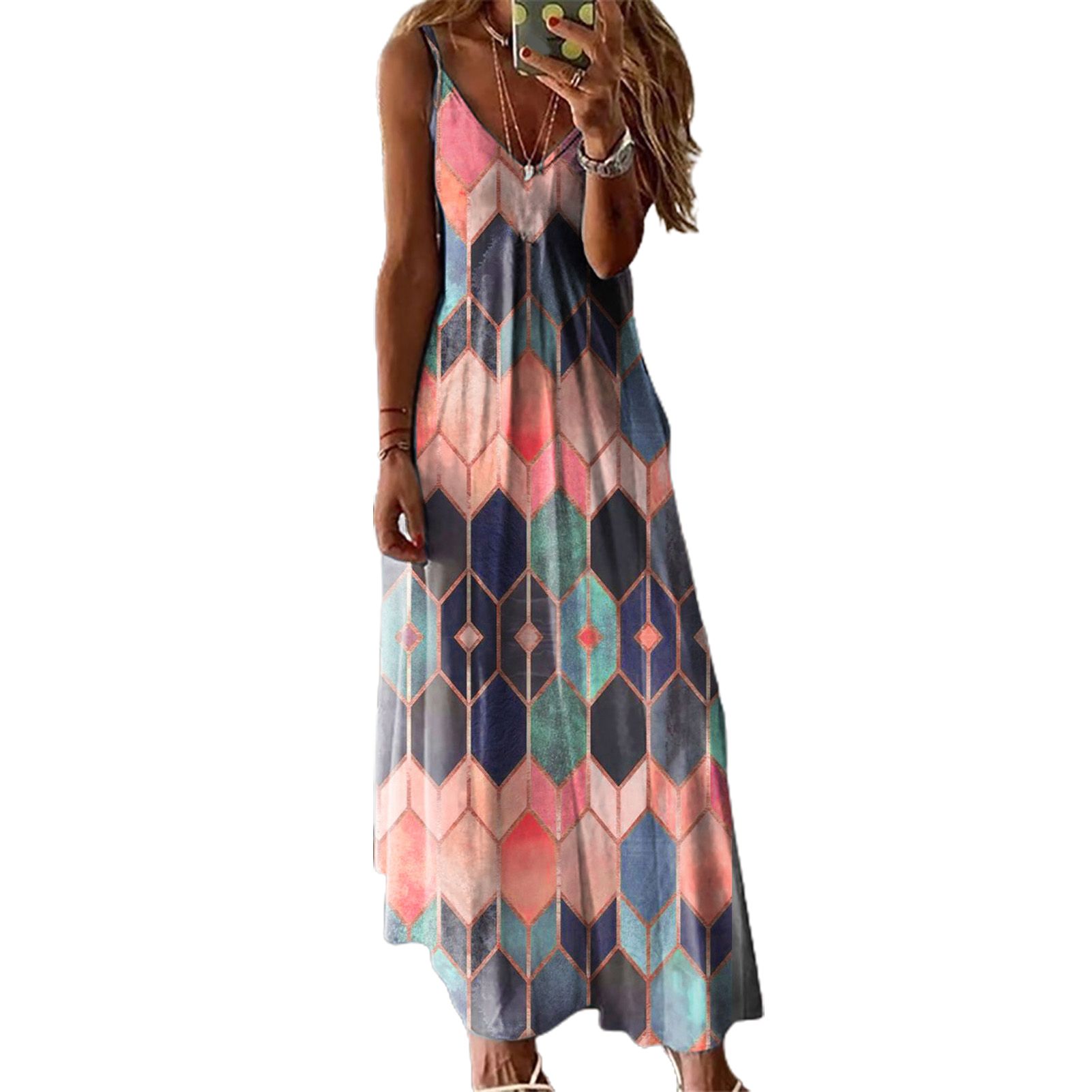 Women Dress Sleeveless Elegant Spaghetti Strap Maxi Dress