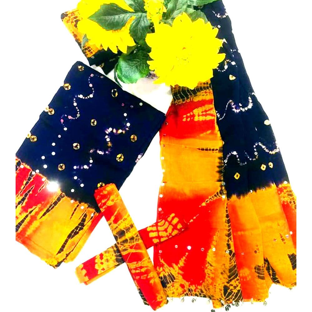 Tie Dye Unstitched Chumki Patti Kaz Kora Batik Cotton Salwar Kameez for Women