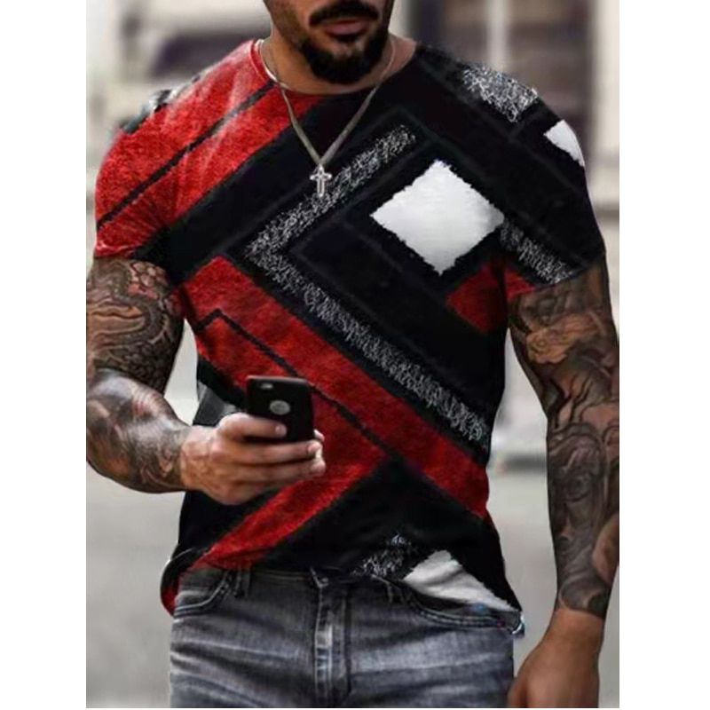 Fashion T Short Men Streetwear O-Neck Short Sleeve Tees Colorful Geometry Male Clothes Casual Oversized Man T-Shirt Summer New