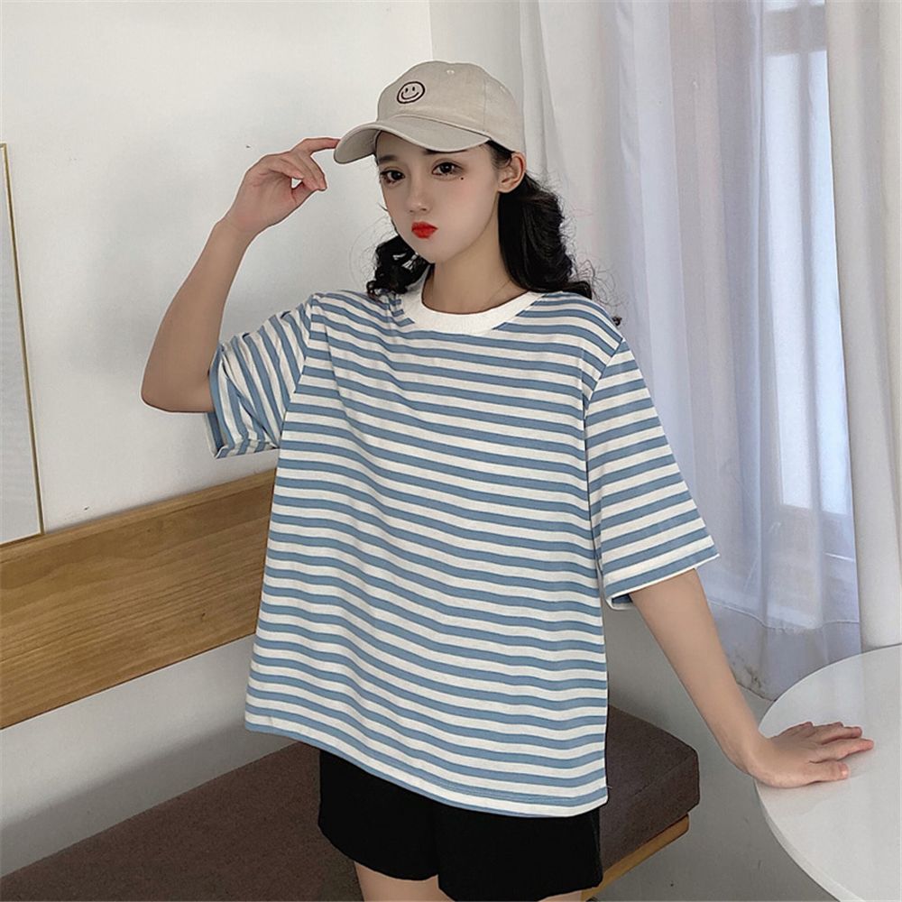 Summer chic All Match T Shirt Women Casual Stripe Short T-shirt Fashion Tshirt Korean Top Tee Female Camisas