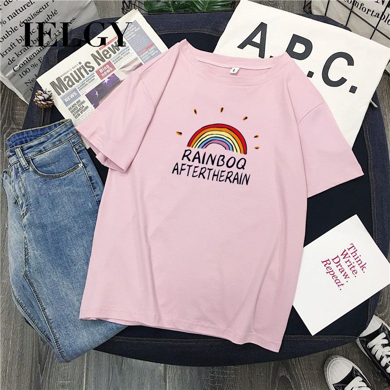 IELGY Summer loose rainbow printed short-sleeved women's T-shirt