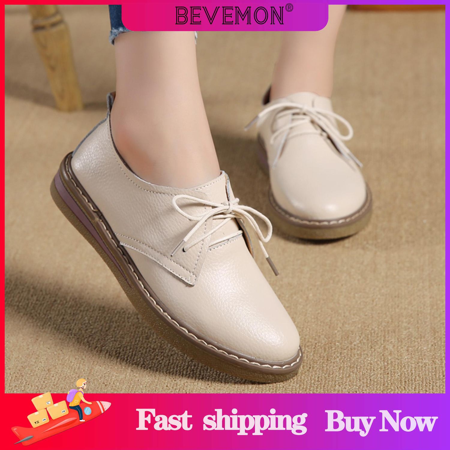 BEVEWomen’s Lace Up Oxfords Patent Leather  Flats Vintage Dress Shoes