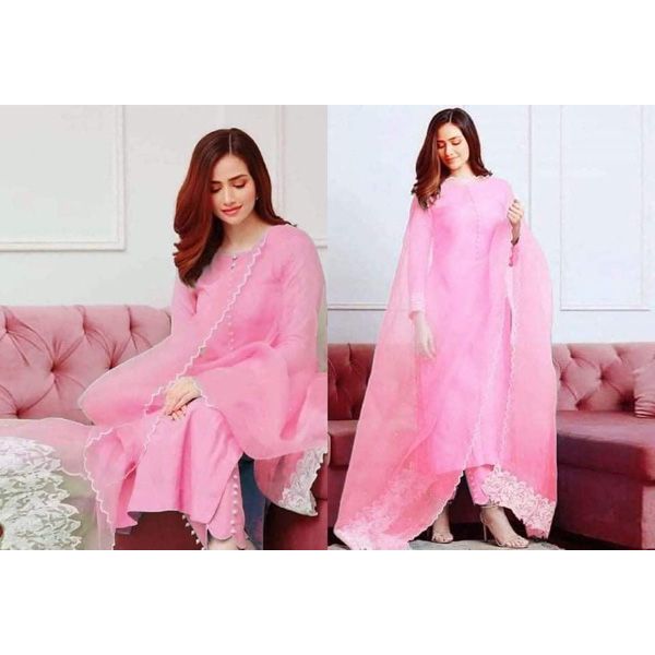 Unstitched Indian Soft Tissue Free Size(4 piece) Salwar Kameez/ For Women