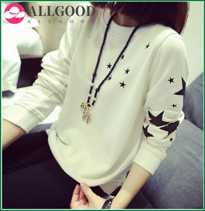 SparkDora  hot Korean Sweet Girl New Star Print Spring Thin And Plush Women's Long Sleeve T-shirt Pullover