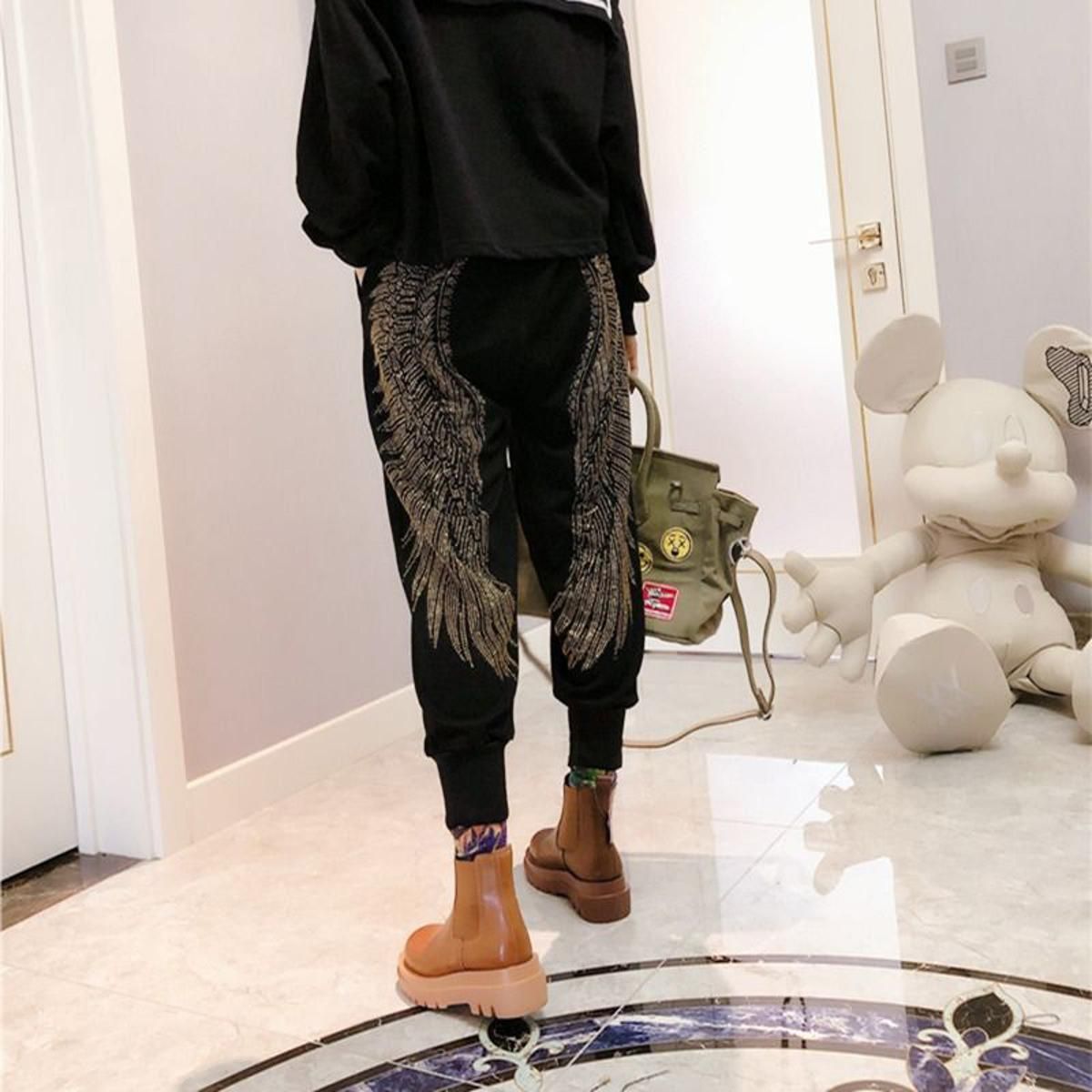 Cargo Pants Women Fall Women Hot Colorful Crystals Loose Casual Harem Pants Ankle Banded Pants Fashion Sweat Pants Women