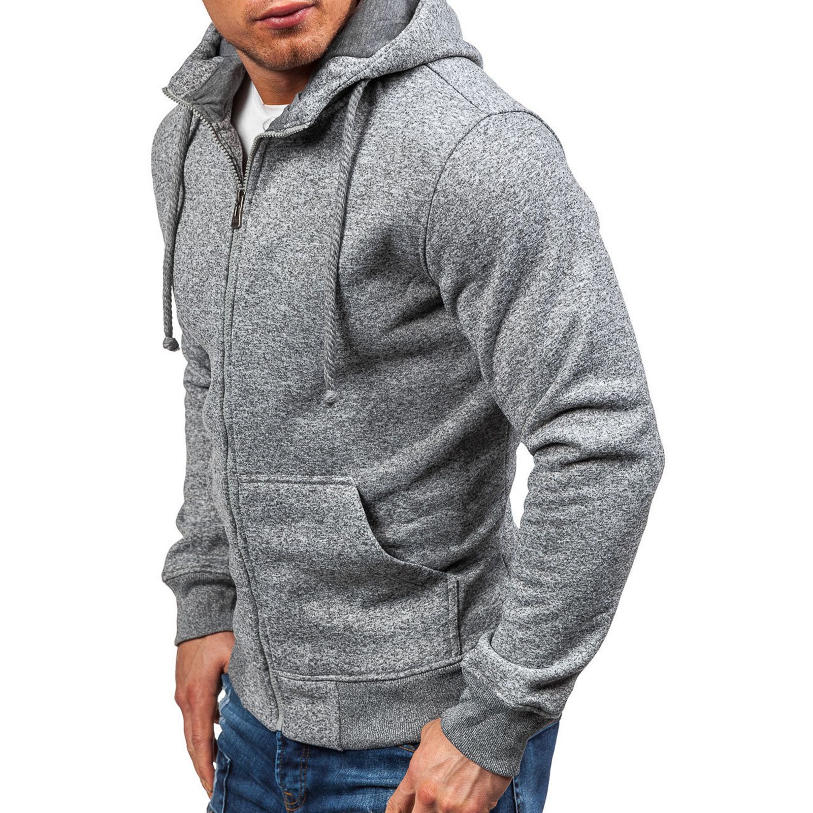 Men Sweatshirt Long Sleeve Ribbed Cuff Pure Color Sweatshirt