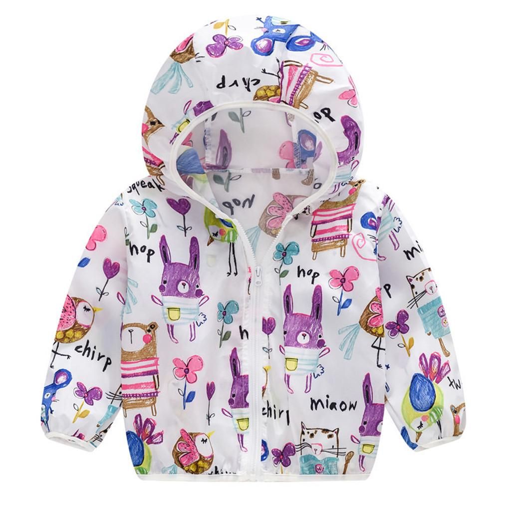 Toddler Kids Summer Sunscreen Jackets Printing Hooded Outerwear Zipper Coats