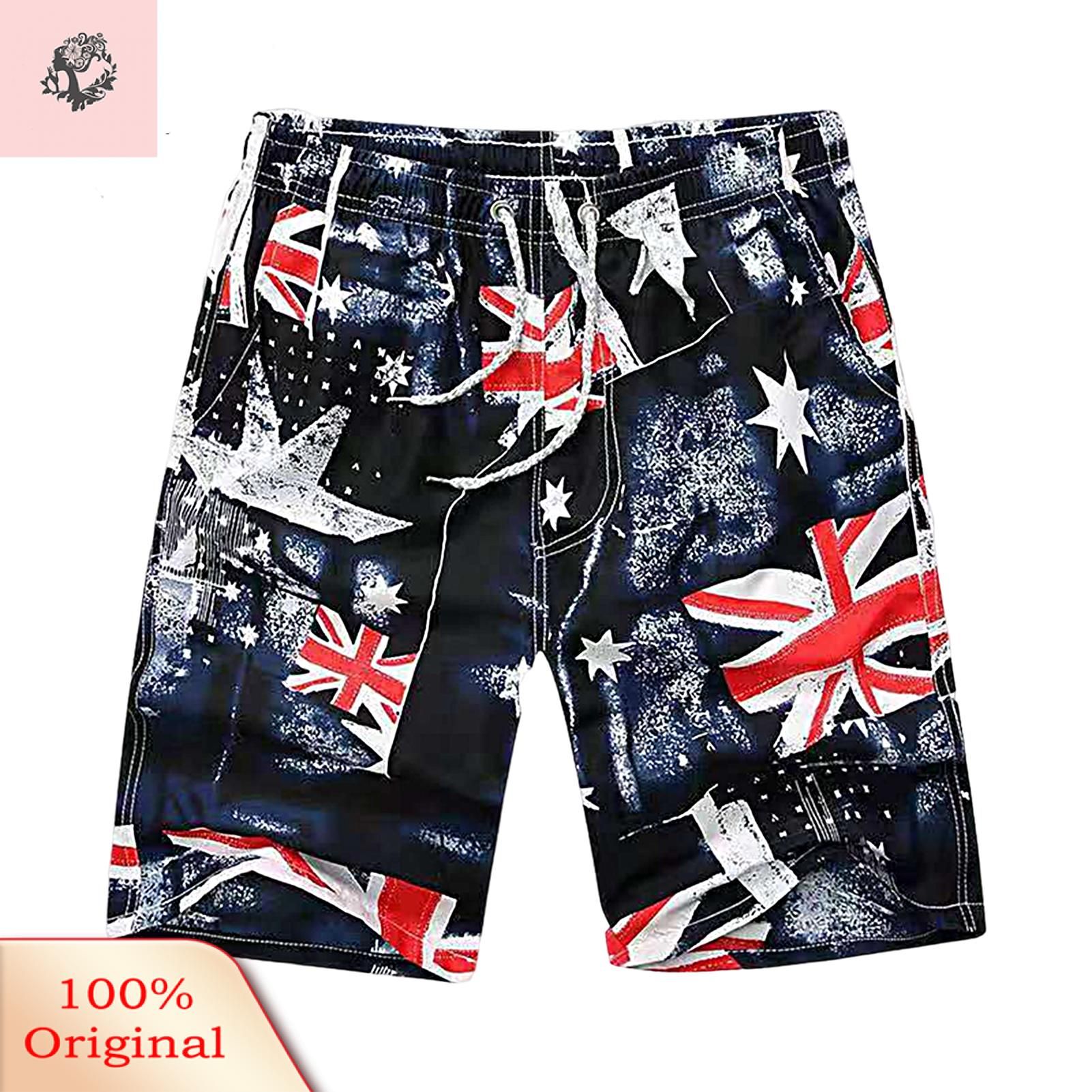 Sunnyheart Men Shorts Sweat-absorbing Leaves Flower Print Short Pants