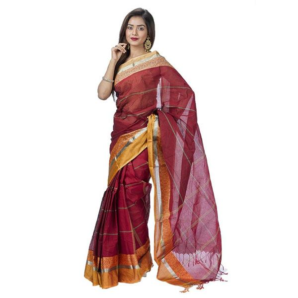 Maroon  Cotton  Saree  for  Women
