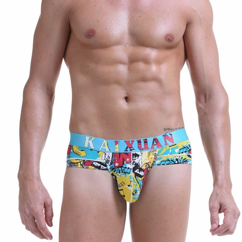 WJ Printed Mesh Briefs Men Sexy U Bulge Push Up Panties Gay Male Cuecas Under Wear Low Waist Good Quality