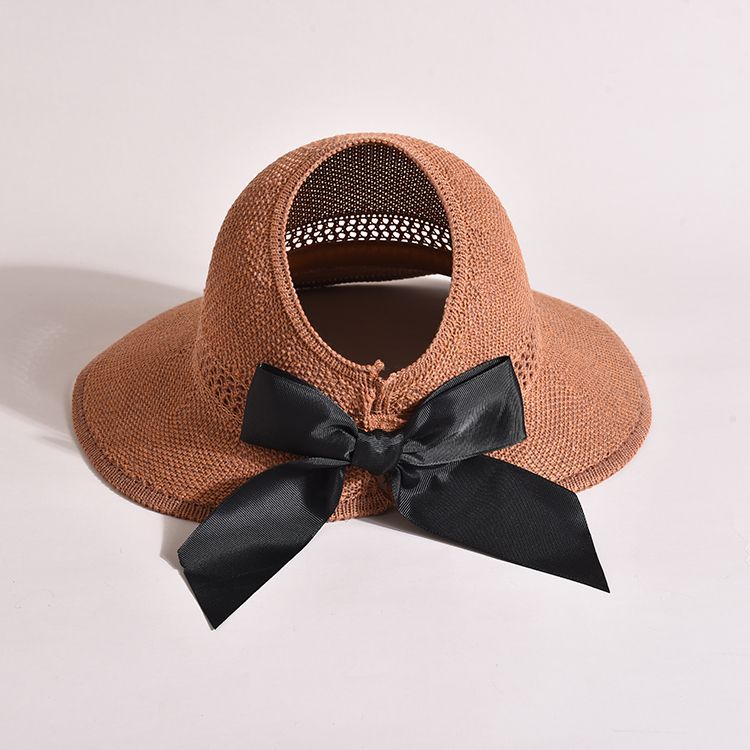 Foldable Casual Knitted Women Sun Hats Beach Large Brim Sun Protection Cap Empty Top UV Protection Fisherman's Straw Hats