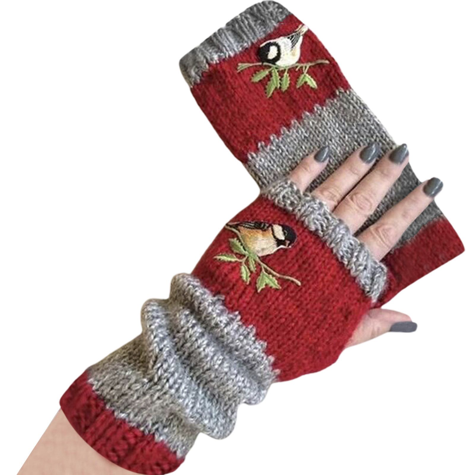 Fingerless Gloves Warm Color Splice Bird Fingerless Gloves