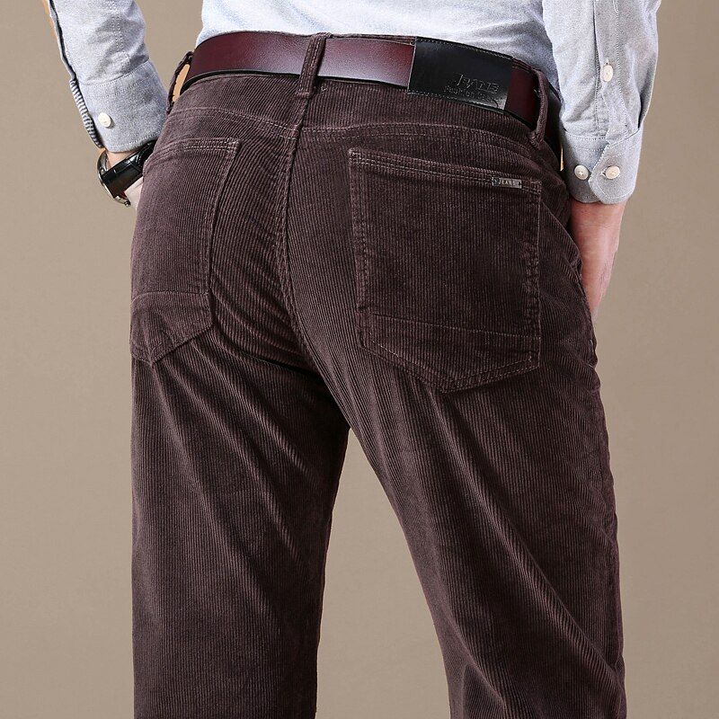 Autumn and Winter Men's Corduroy Casual Pants Business Fashion Elastic Regular Fit Stretch Trousers Male Black Khaki Coffee Navy