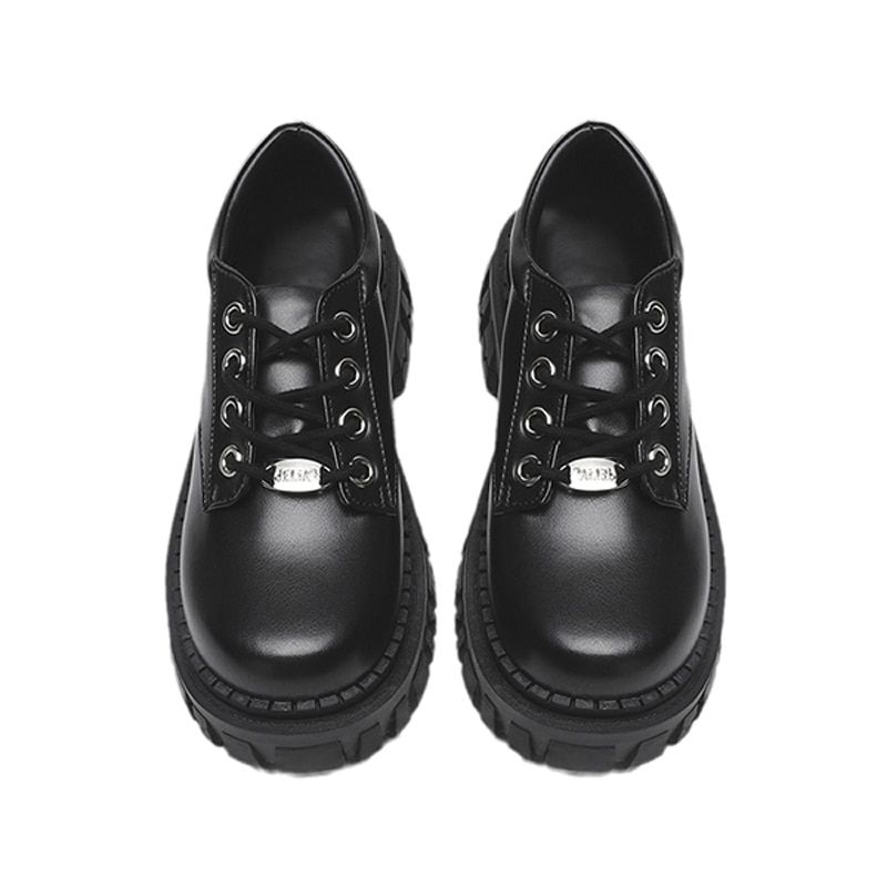 Mary Janes Shoes For Women Platform Black Ladies Pumps Flats Lace Up PU Shallow Thick Bottomn Female Footwear Classic