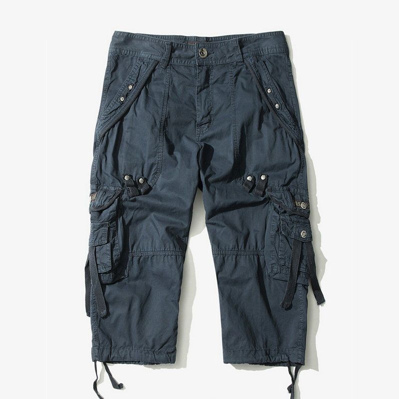 Summer New Calf-Length Cargo Pants Men Cotton Casual Outdoor Trousers Pockets Solid Tactical Casual Pants For Man