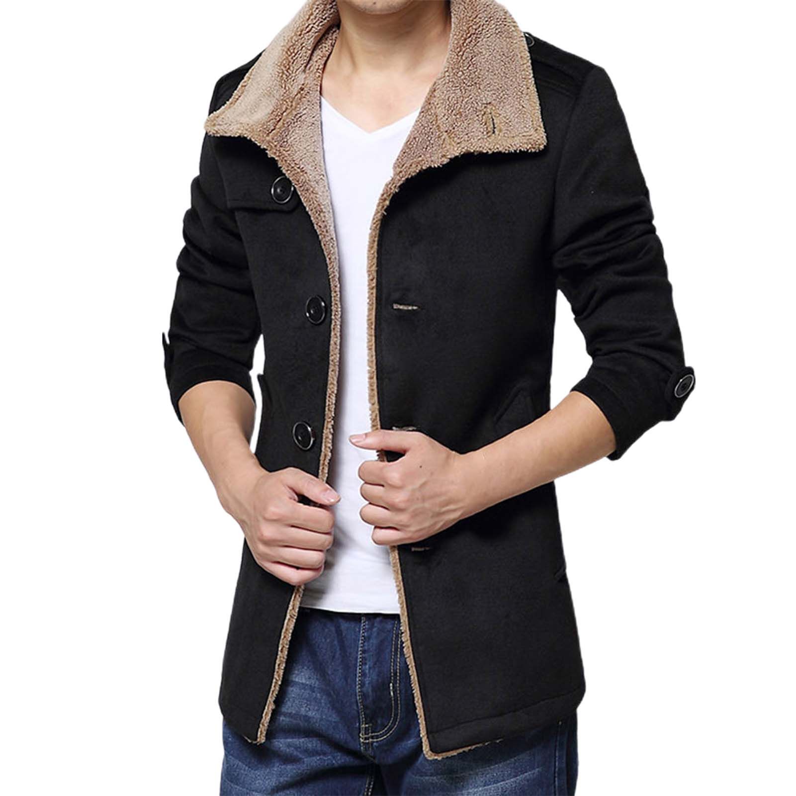 Men Jket Single-ed Button Pure Color Warm Winter Coat
