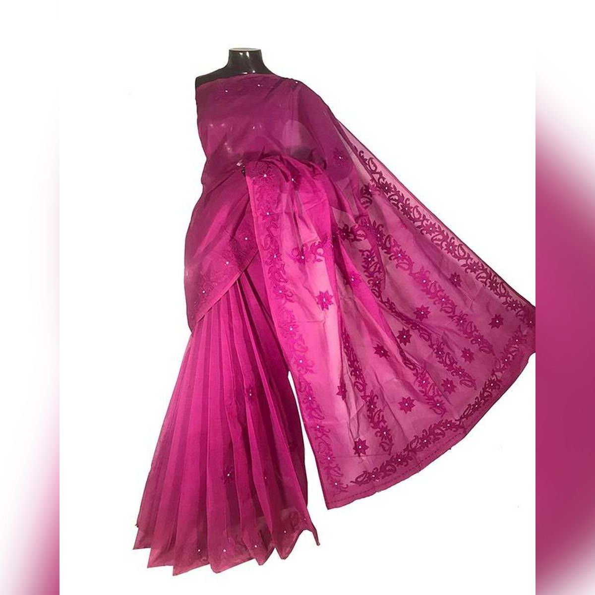 Deep  Pink  Cotton  Saree  for  Women