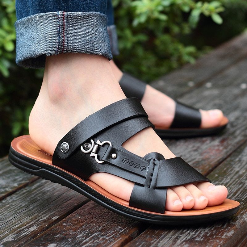 Coslony men sandals leather luxury designer Summer Open toe 2021 Fashion Beach Shoes Slippers Summer outdoor sandlas for men