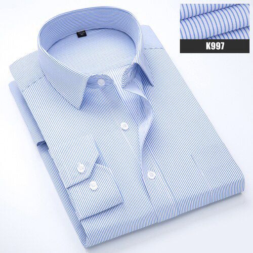19 Colors Men's High Quality Business Shirts Formal Work Shirts Slim Fit Striped White Casual Long Sleeve Shirts male Size S-5XL