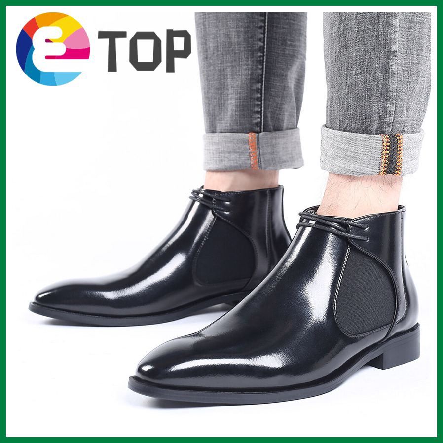LUXURY DESIGN BOOTS FASHION MEN'S  LEATHER ANKLE BOOTS LACE UP FORMAL MENS DRESS SHOES BLACK BROWN BASIC BOOTS MEN YCLAN