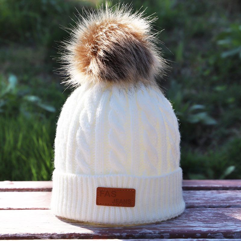 Children's autumn winter knitted cotton hats warm and comfortable ski hat solid color fashion boy girl pompom caps