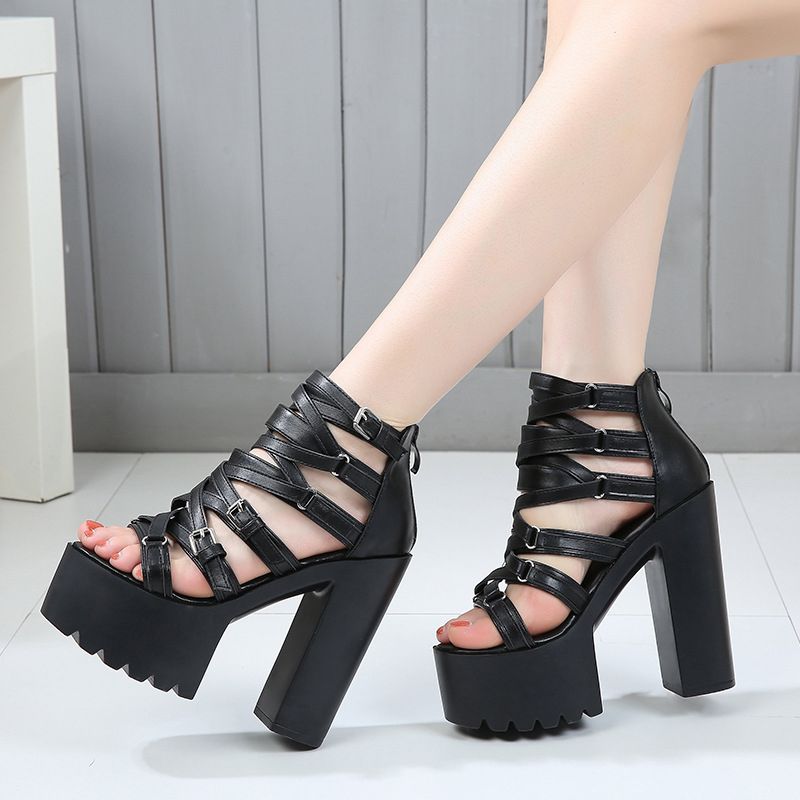 September 2021 Women Open Toe PU Gladiator Platform Heeled Sandals Fashion Show Stiletto Heel Zip