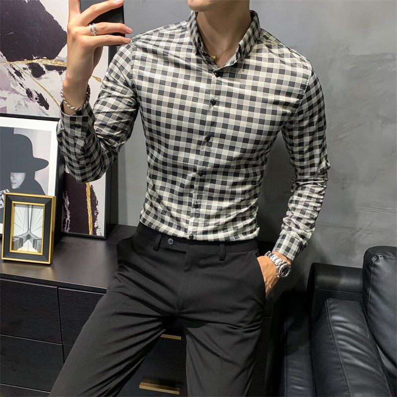 Autumn New Plaid Shirt Men Clothing Fashion 2020 Long Sleeve Men Office Shirts All Match Slim Fit Streetwear Casual Shirts Men