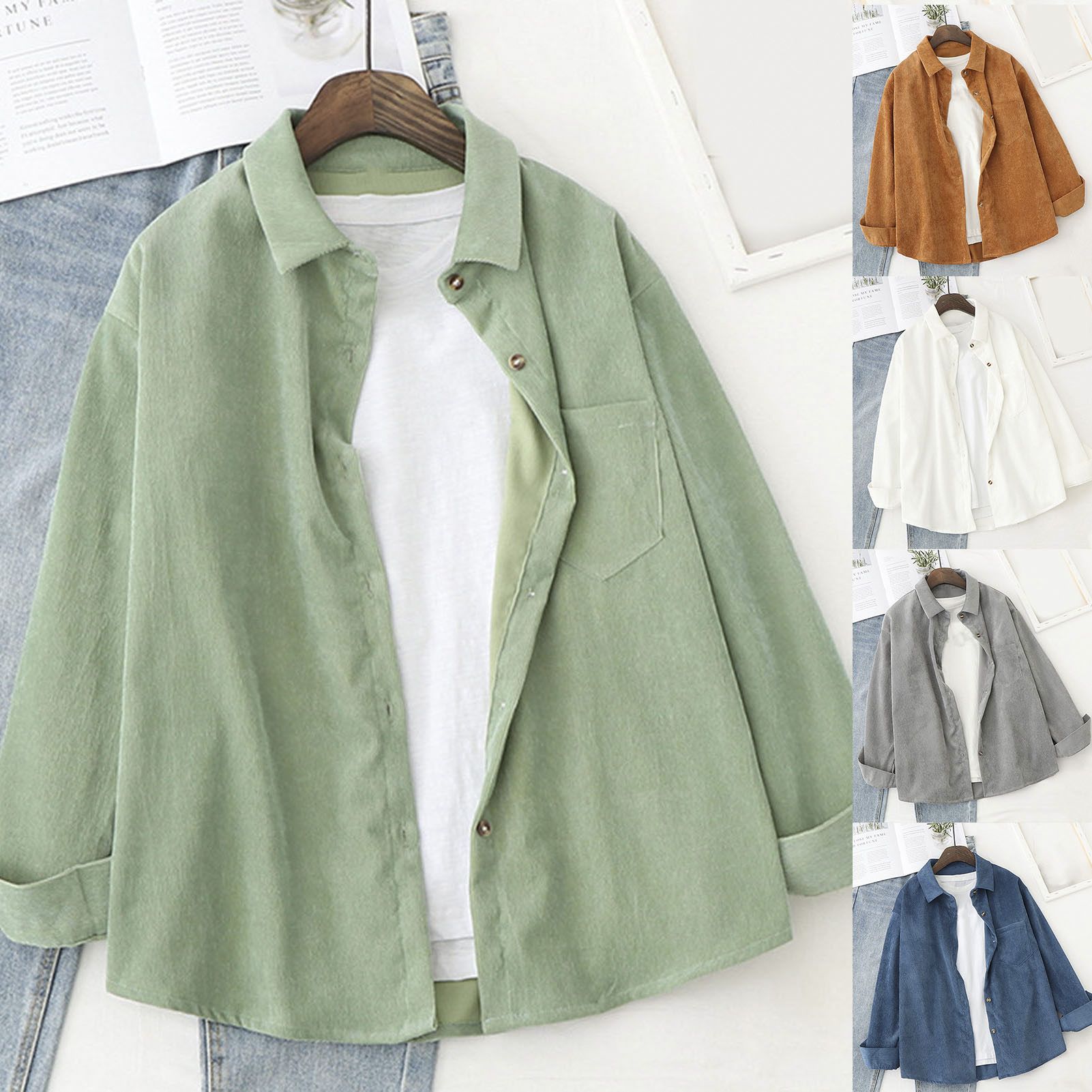 Lady Blouse Turn-down Collar Autumn Winter Loose Shirt Jacket
