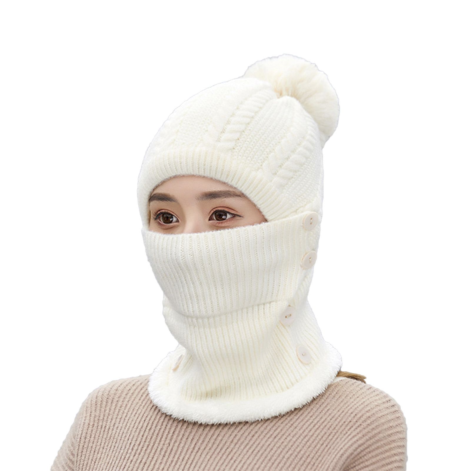 Scarf Beanie Hat Stretchy One-Piece Warm Winter Scarf Fe Cover Hat