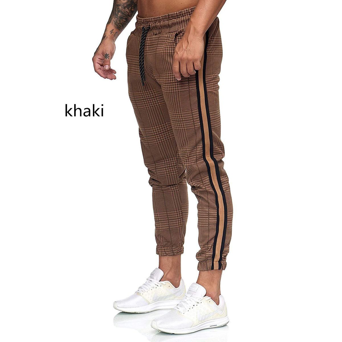 Men Casual Grid stripe Ankle-Length Pants Men Trousers Hip Hop Jogger Pants Men Sweatpants Japanese Streetwear Men