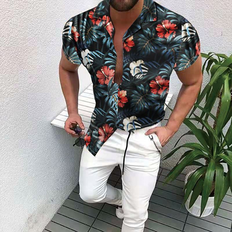 Summer Men's shirt Nation Style Printed Stand Collar Short Sleeve Loose Cardigan Single ed Shirts Hawaiian Casual Shirt