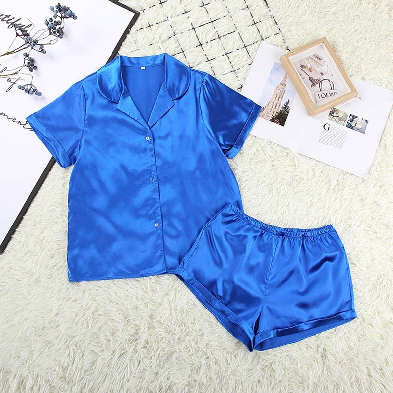 5 Colors Satin Nightshirt With Shorts Nightwear Suit Silk Pyjama Short Sleeve Casual Pajama Sets Women Sleepwear Summer