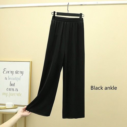 Spring Summer Women Wide Leg Pants High Waist Loose Casual Long Stacked Silk Pants Women's Ice Silk Ankle-Length Trousers