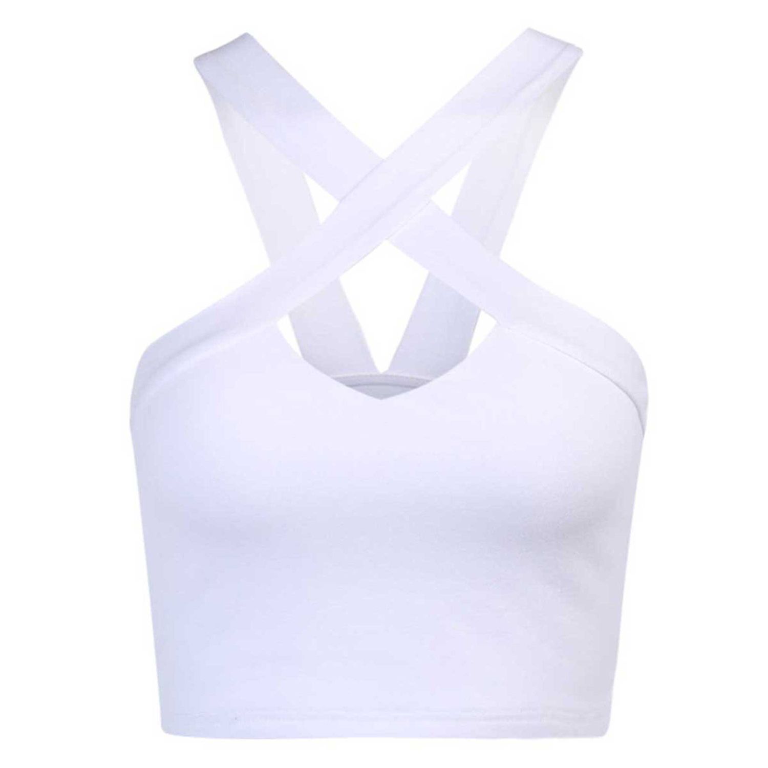 Ladies Summer  Crop Top, Women Fashionable Solid Color Cross Hanging Neck Short Camisole Hollow Slim Midriff-baring Vest for Dating Vacation