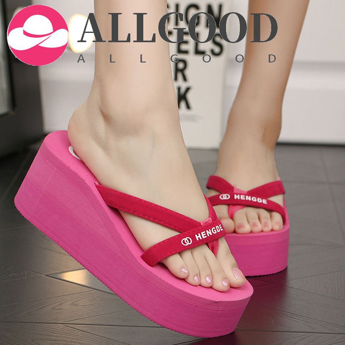 6.5 cm All-Match Fashion  New Out-Door Lady Flip-Flops Maple Leaf Leisure with High Heels Women Slipper Woman Beach Shoes