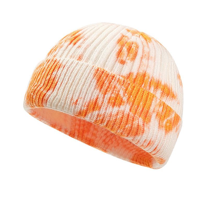 Tie-dye Winter Warm Knitted Women Cap Casual Short Thread Hop Hat  Men Beanie Wool Knitted Beanie Skull Cap Elastic Hat
