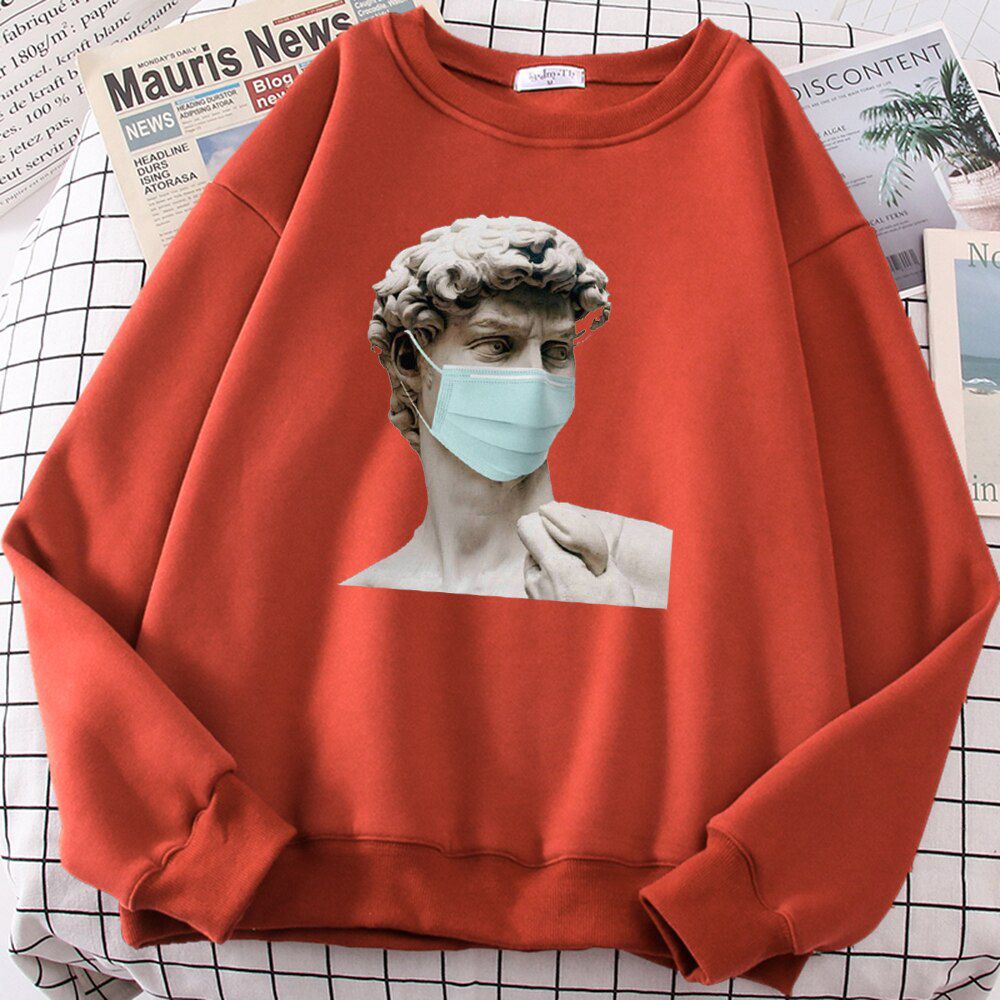 Statue Prints Hoodies Mens Street Tracksuit Clothing Harajuku Patterned Sweatshirts Casual Warm Streetwear Oversized Hoodie Male