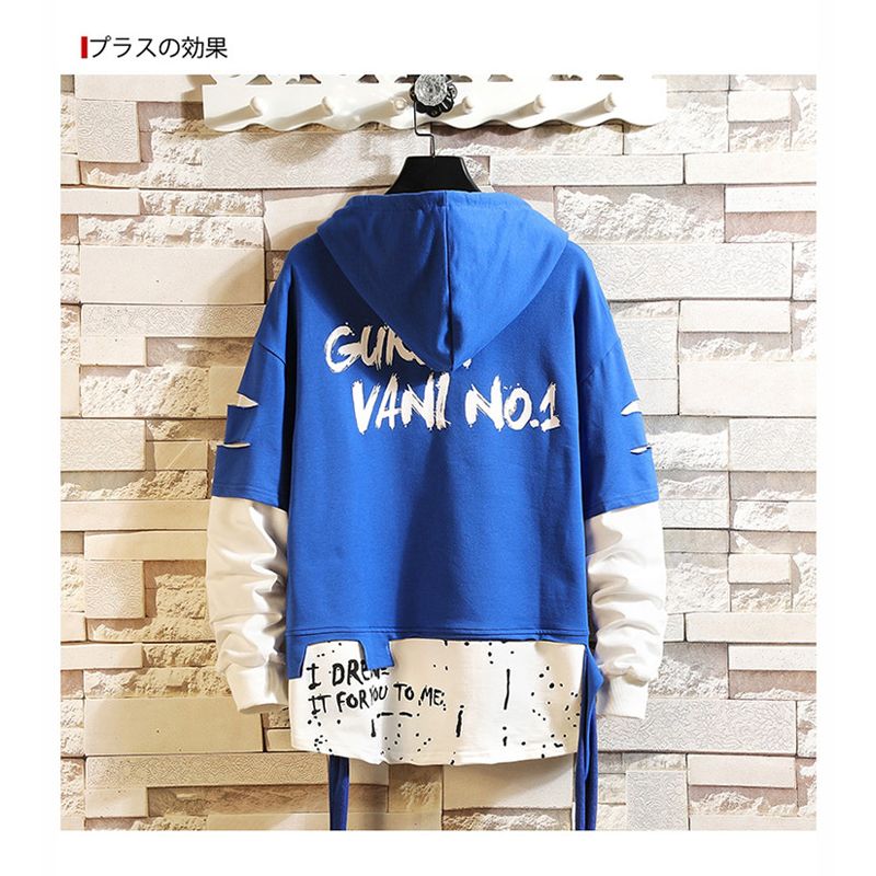 Japan Style Casual O-Neck Spring Autumn Print Hoodie Sweatshirt Men'S Thick Fleece  Hop High Streetwear Clothes