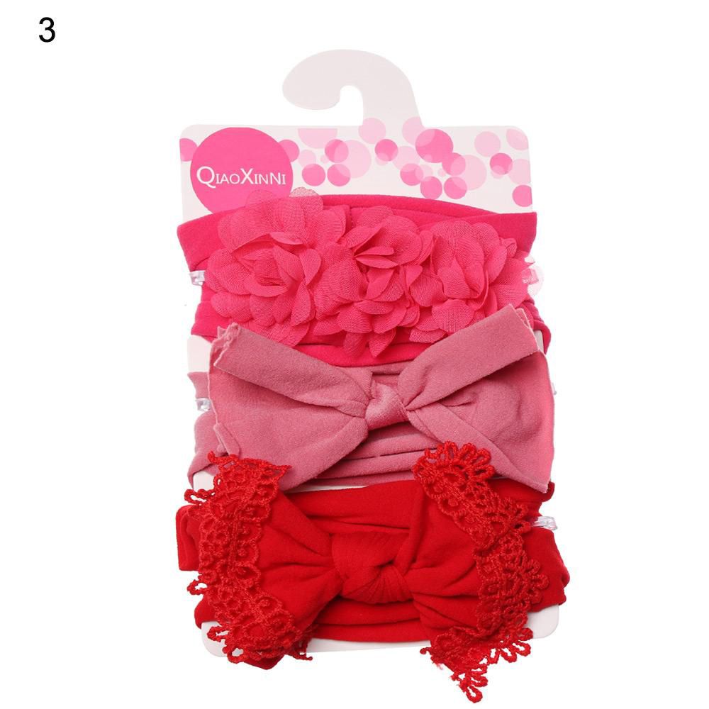 【BestGO】3pcs/Set Sweet Elastic Ribbon Newborn Bow Headwear Baby Headband Hair Band Head Wraps