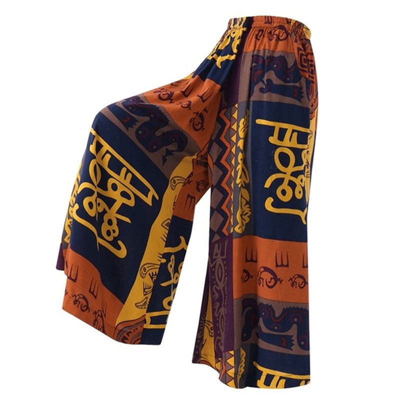 Elastic Waist Pants Casual Loose Print Wide Leg Pants Slim Female Elasticated Trousers Mid Waist Wild Leg Pants Plus Size