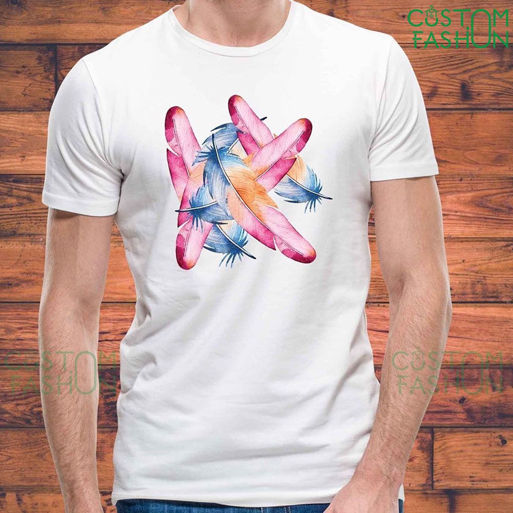 colorful feather design t shirt for men