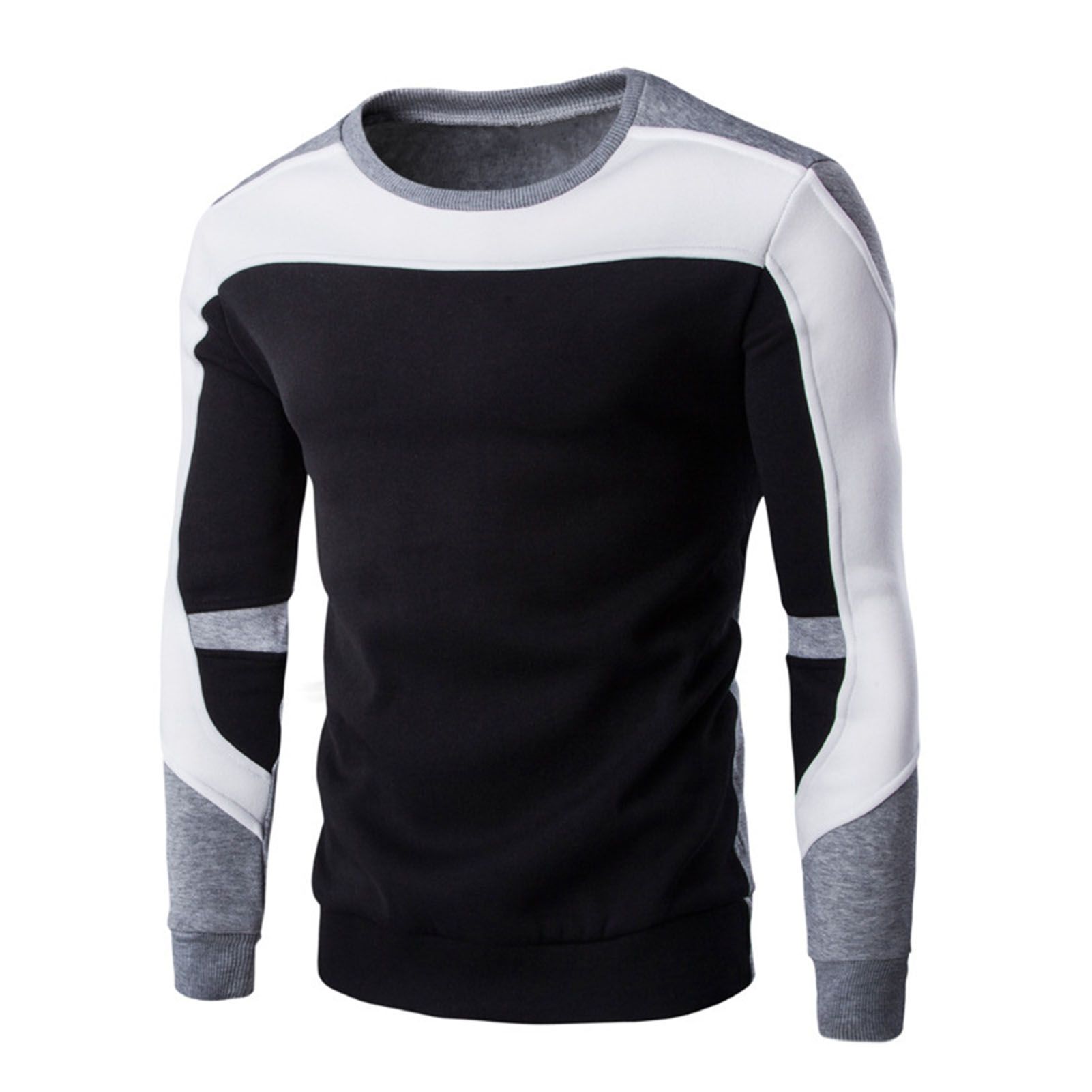 Men Sweatshirt Long Sleeve Contrast Colors Pullover Sweatshirt
